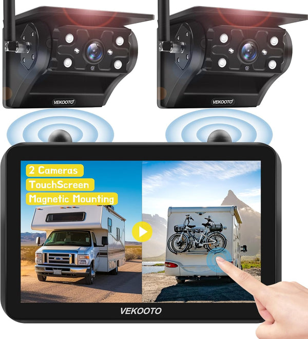 Magnetic Solar Wireless Backup Camera with 7'' IPS Touchscreen Monitor