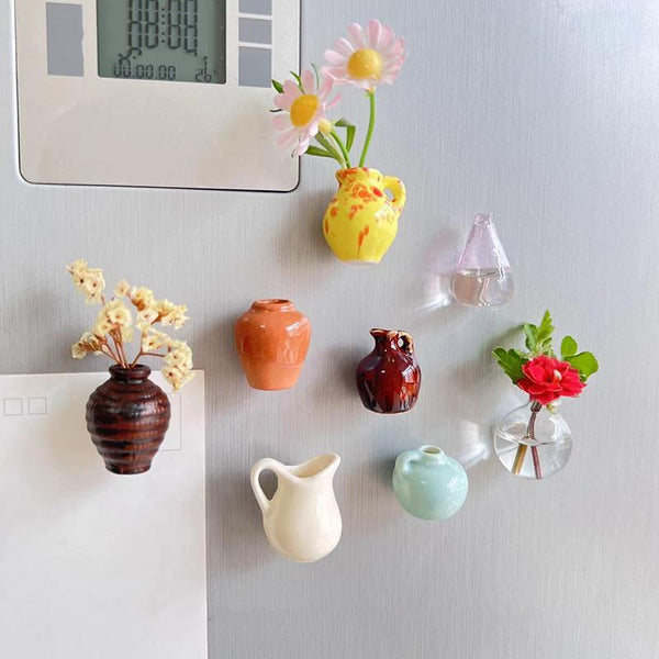 Magnetic Mini Flower Vase – Decorative Ceramic & Glass Bud Holders for Fridge or Office